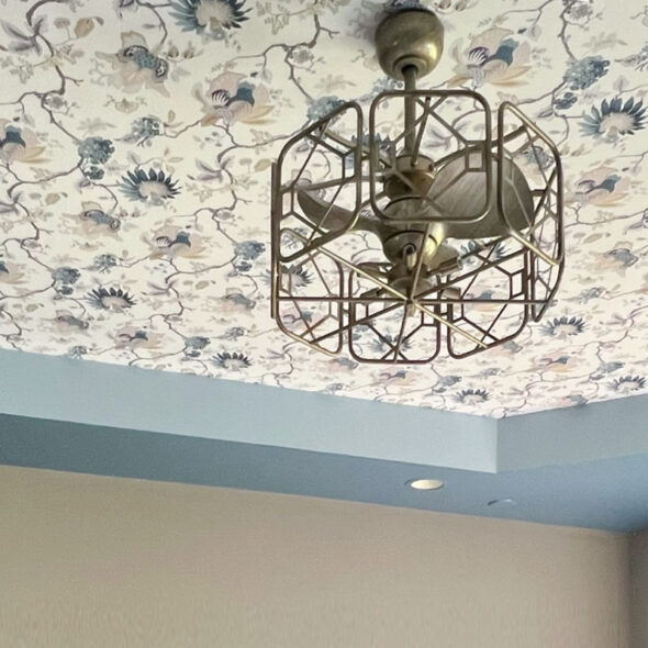 bedroom makeover wallpapered tray ceiling