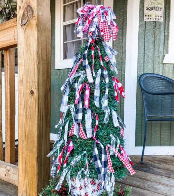 tomato cage christmas tree ideas - fabric decorated tree