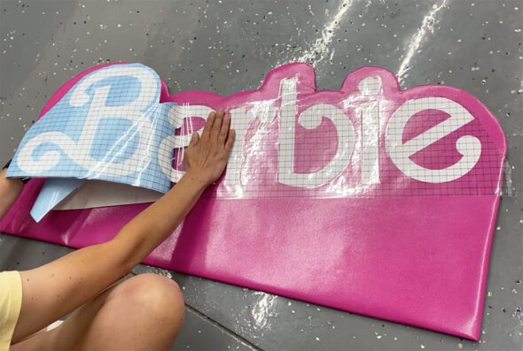 DIY Barbie box photo booth - barbie sign cut out of vinyl