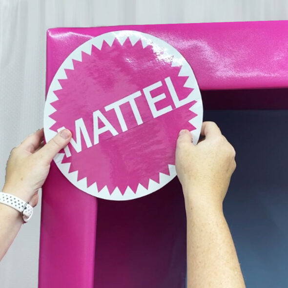 DIY Barbie box photo booth - mattel logo