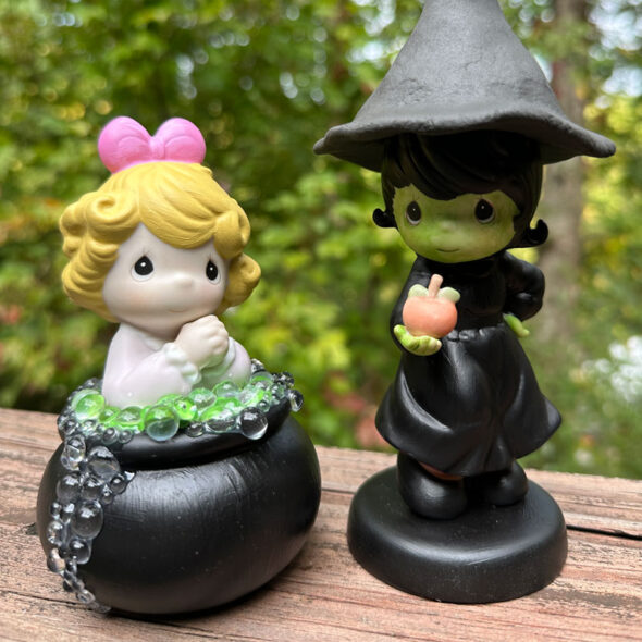 painted precious moments - witch with girl in cauldron