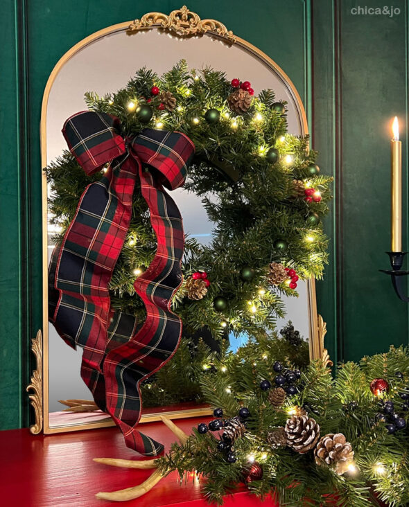 scottish christmas decorations - wreath hung on mirror