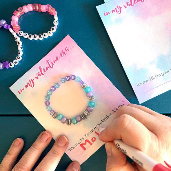 Taylor Swift Valentines Cards with Friendship Bracelets - signing the bottom
