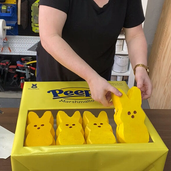 giant easter peeps decorations - add the bunnies to the box