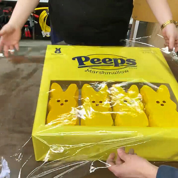 giant easter peeps decorations - wrap the box in plastic