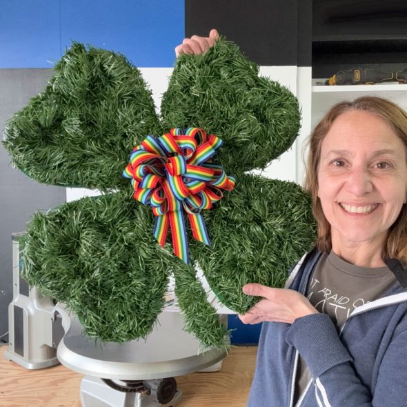 four-leaf clover wreath for st. patrick's day - rainbow bow